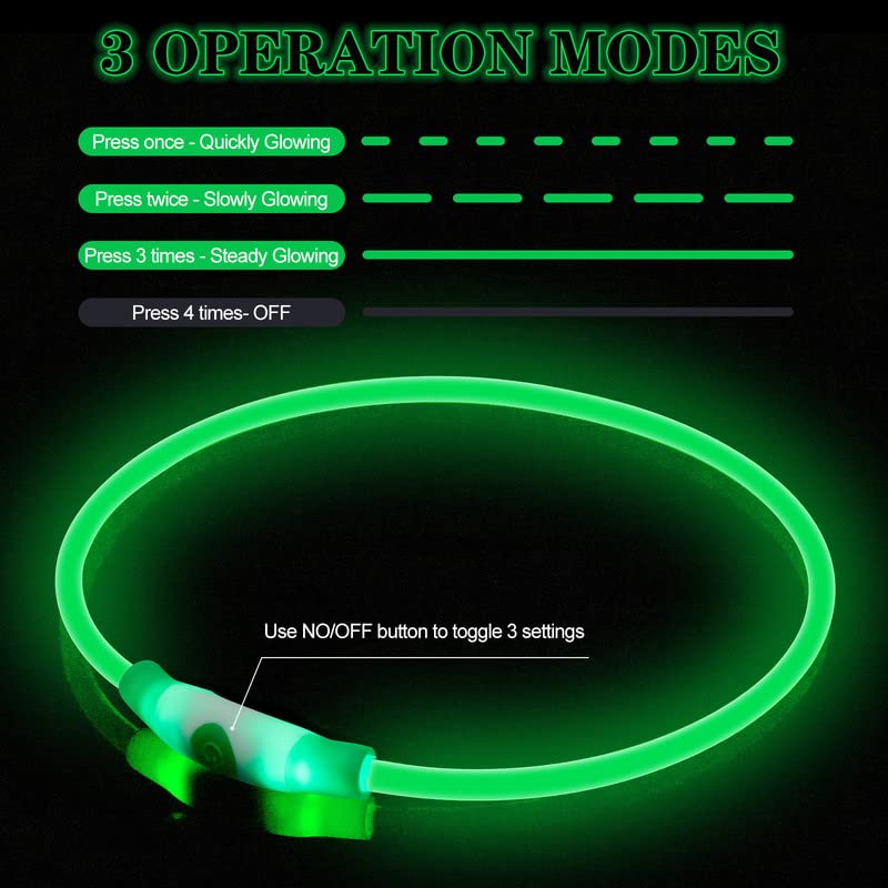 Sofore Collare Luminoso per Cani,Luz de Collare Luminoso Per LED Para la Oscuridad,USB Recargable 3 Modos de Flash Collare Luminoso per Cani Ricaricabile Tamaño Ajustable,Adecuado para Perros,Verde