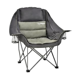 OUTSIDER Padded Camping Chair for Adults, Oversized Heavy Duty Folding Chair 180kg Capacity with Cup Holders, Deluxe Portable Fishing Chair, Comfort Lounge Seat for Outdoor, Beach, Balcony