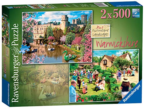 Ravensburger Picturesque Landscapes No.5 Warwickshire - Shakespeare’s Birthplace, Stratford & Warwick Castle 2X 500 Piece Jigsaw Puzzles for Adults & for Kids Age 10 and Up