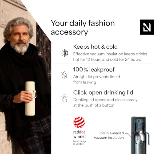 Image of LARS NYSOM Stainless Steel Thermo Water Bottle - Double Wall Insulated Water Bottle with Cup & Carry Strap, Leakproof Metal Bottle for Travel, Office & Outdoor (Stone Blue, 17oz)
