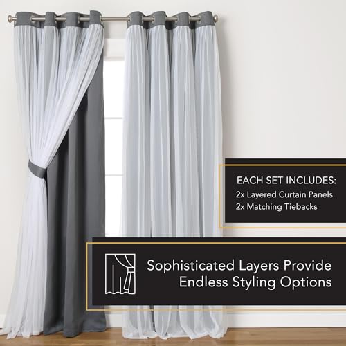 Image of TOWN & COUNTRY LUXE Talia Double Layer Indoor Curtains, Sheer and Room Darkening Blackout, Grommet Top, Energy Efficient, 2-Pack Set, 52 inchx120 inch, Black Pearl
