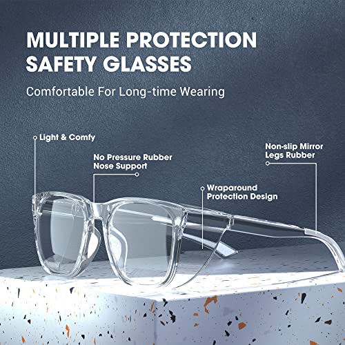 Image of TOREGE Clear Safety Glasses Anti-Fog, Stylish Safety Goggles Eye Protection With Scratch Resistant & Anti-Blue Light Lens, Protective Eyewear Lab Goggles For Men Women(Transparent White&Clear Lens)