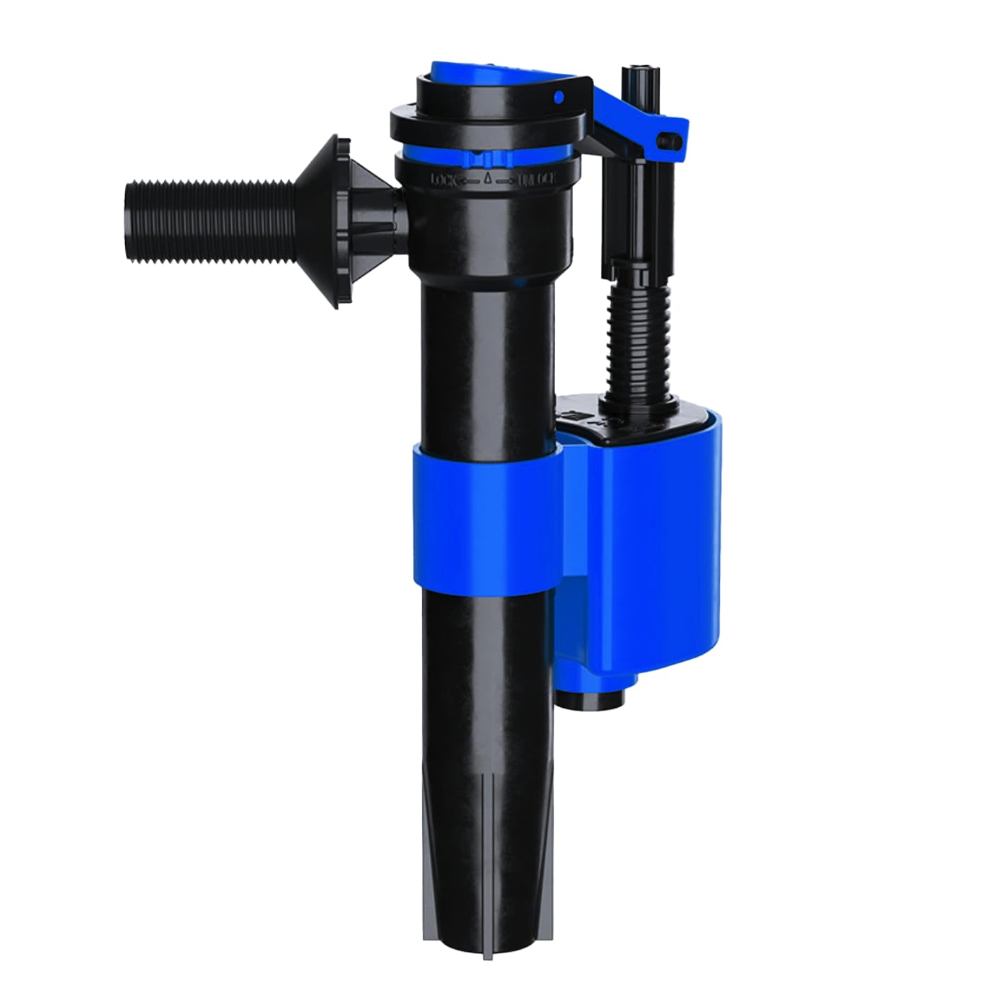 PlumbEZ Adjustable Side Entry Toilet Fill Valve with ½ UK Plastic Threads - Compact Cistern Fill Valve with 180° Rotation Float, Water Saving Quiet Fill, with Double Check Filter - Plastic Threads