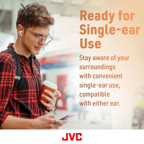 JVC Lightweight True Wireless Earbuds with 12mm Driver Unit, Bluetooth 5.1, Single use, IPX4, Long Battery Life (up to 30 Hours) - HAA4TW (White)