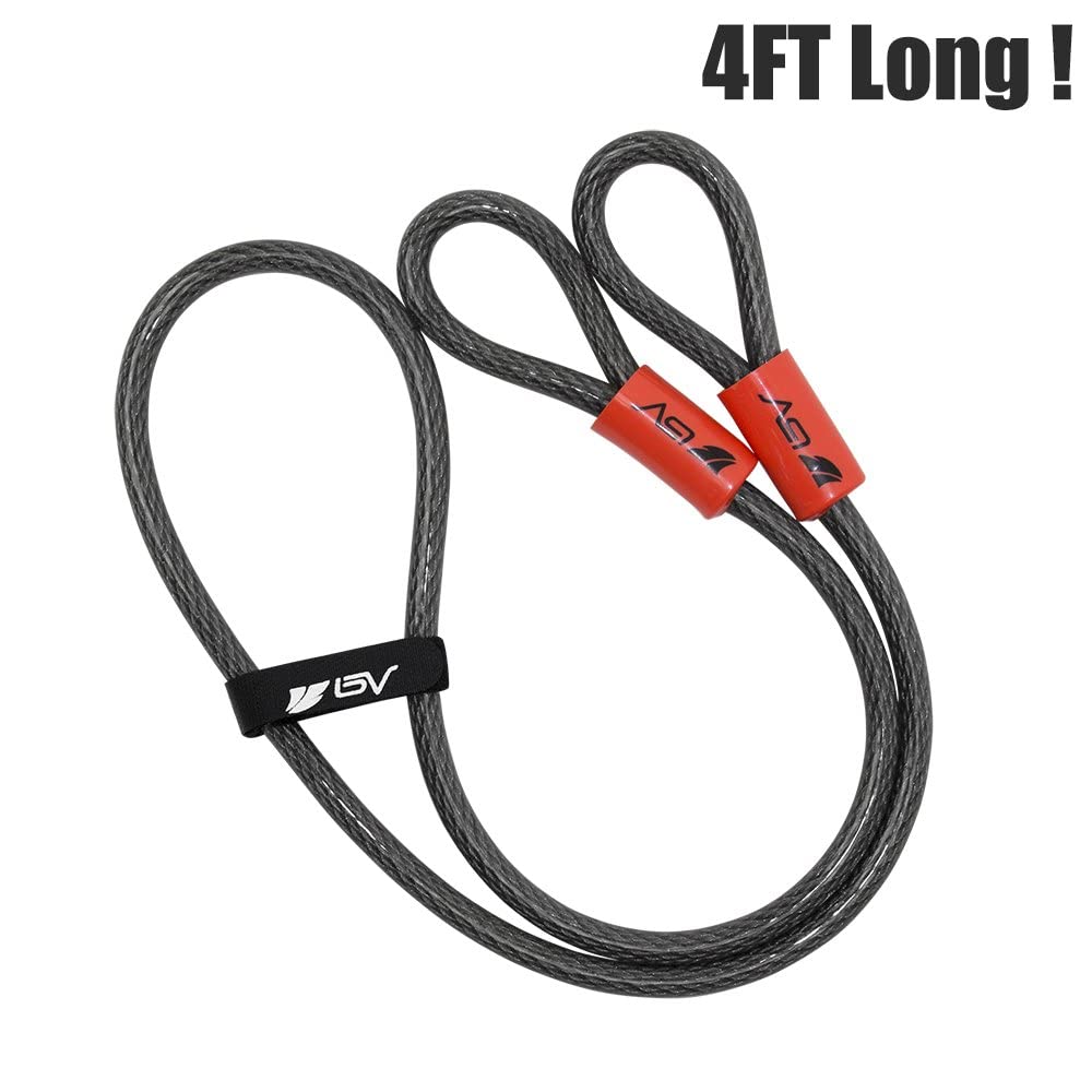 BV Cavo di sicurezza in acciaio da 122 cm, doppio passante, cavo flessibile lock, 3/8", per lucchetto e lucchetto a disco (2 pezzi)