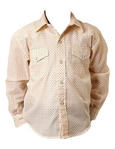 BOYS LONG SLEEVE SNAP CREAM DIAMOND PRINT WESTERN SHIRT