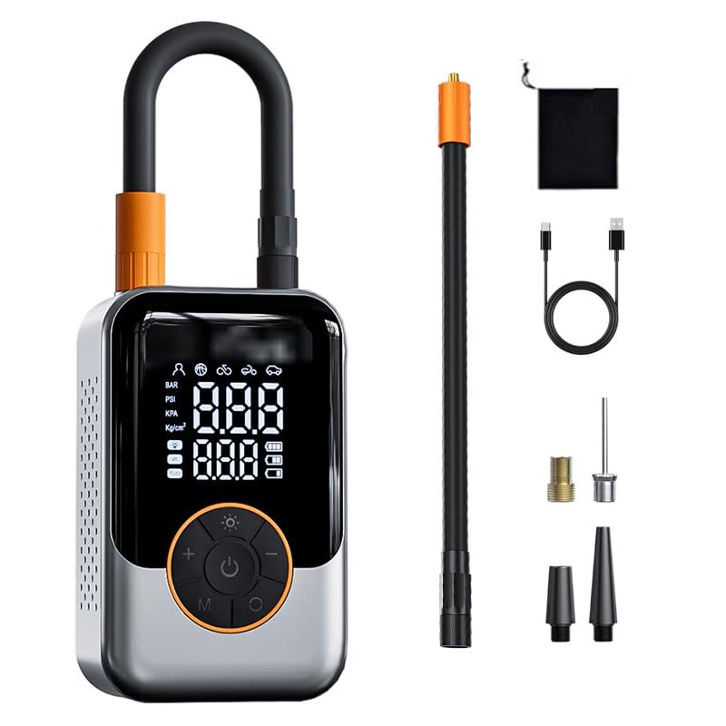Bomba eléctrica portátil para neumáticos – Bomba inteligente de bicicleta de 150 PSI con indicador digital, apagado automático, compresor de aire recargable USB-C para coche, bicicleta
