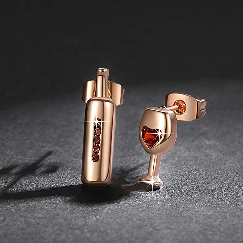 Fashion Red Wine Bottle Glass Stud Earrings with Zircon Crystal Love Heart Party Banquet Jewelry2