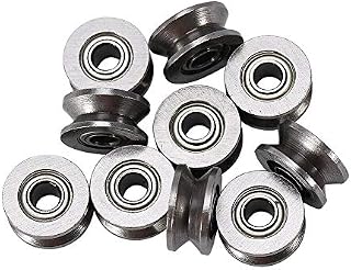 10pcs U624zz Carbon Steel Shell U-groove Pulley Roller Metal U-type Guide Pulley Wheel Roller Bearing 0.51inch OD for Window Door Linear Motion System