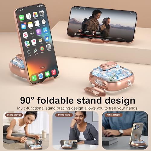 Image of for Apple AirPods 4 Case 2025 with Safety Lock & Foldable Phone Stand, Blue | Double Drop Protection,Two-Piece Design, Airpod 4 Case with Keychain & Cleaner Kit, Support Wireless Charging, Shockproof
