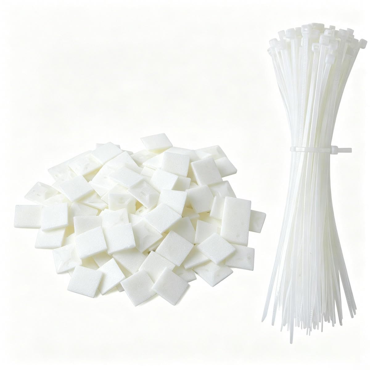 Bsguz White 200Pcs Self-Locking Nylon Tie + Nylon Square Self Adhesive Wire Zip Fixed Seat Holder Cable Tie Mount Base-White 200-4X200mm 30X30_a