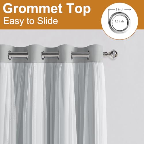 Image of DWCN Blackout Curtains with Sheer Overlay 63 Inch Long, Cloud Grey, 2 PCS