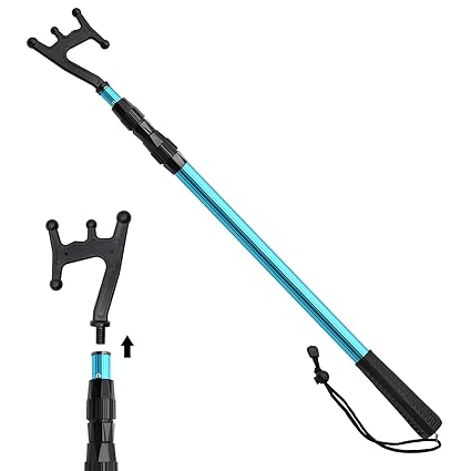 SAN LIKE Telescopic Boat Hook,Aluminum Lightweight Push Pole with Floating Non-Slip Plastic Hand Grips for Docking,3-Stage Pole-Blue