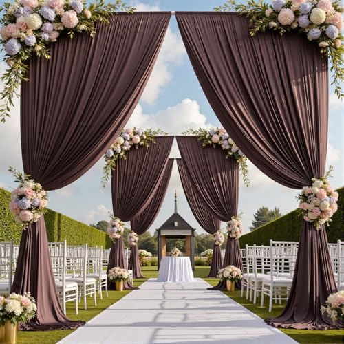 Image of 30ftx15ft Brown Backdrop Curtains for Parties, Wrinkle Free Polyester Brown Photo Backdrop Drapes 6 Panels 15 ft Long Back Drop Cloth for Wedding Birthday Photography Background Party