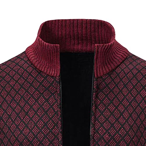 JEKE-DG Men's Slim Fit Full Zipper Sweater Stand Collar Knit Cardigan Sweater Long Sleeve Cable Casual Sweaters4