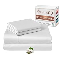 Pizuna Set lenzuola letto super king Cotone 180×200 cm Bianco, 400 fili in 100% cotone a fiocco lungo Sateen Biancheria De Letto con 1 lenzuolo con angoli, 1 lenzuolo sopra, 2 federe