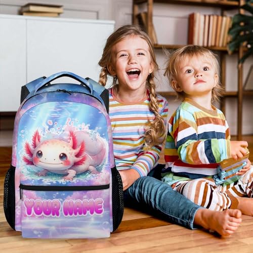 Custom Cute Backpack for Kids - 17 Inch Axolotl Pattern Backpacks - Cartoon Bookbag for Girls School4
