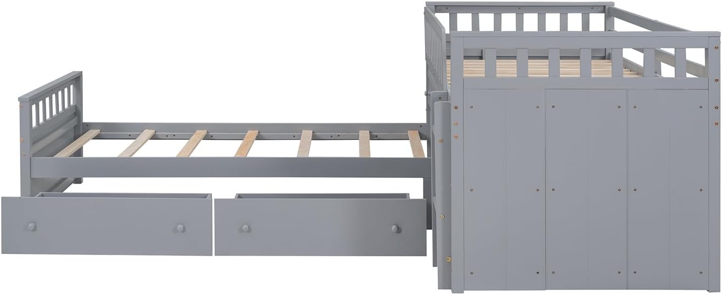 Side view of Linique Twin Loft Bed and Platform Bed structure