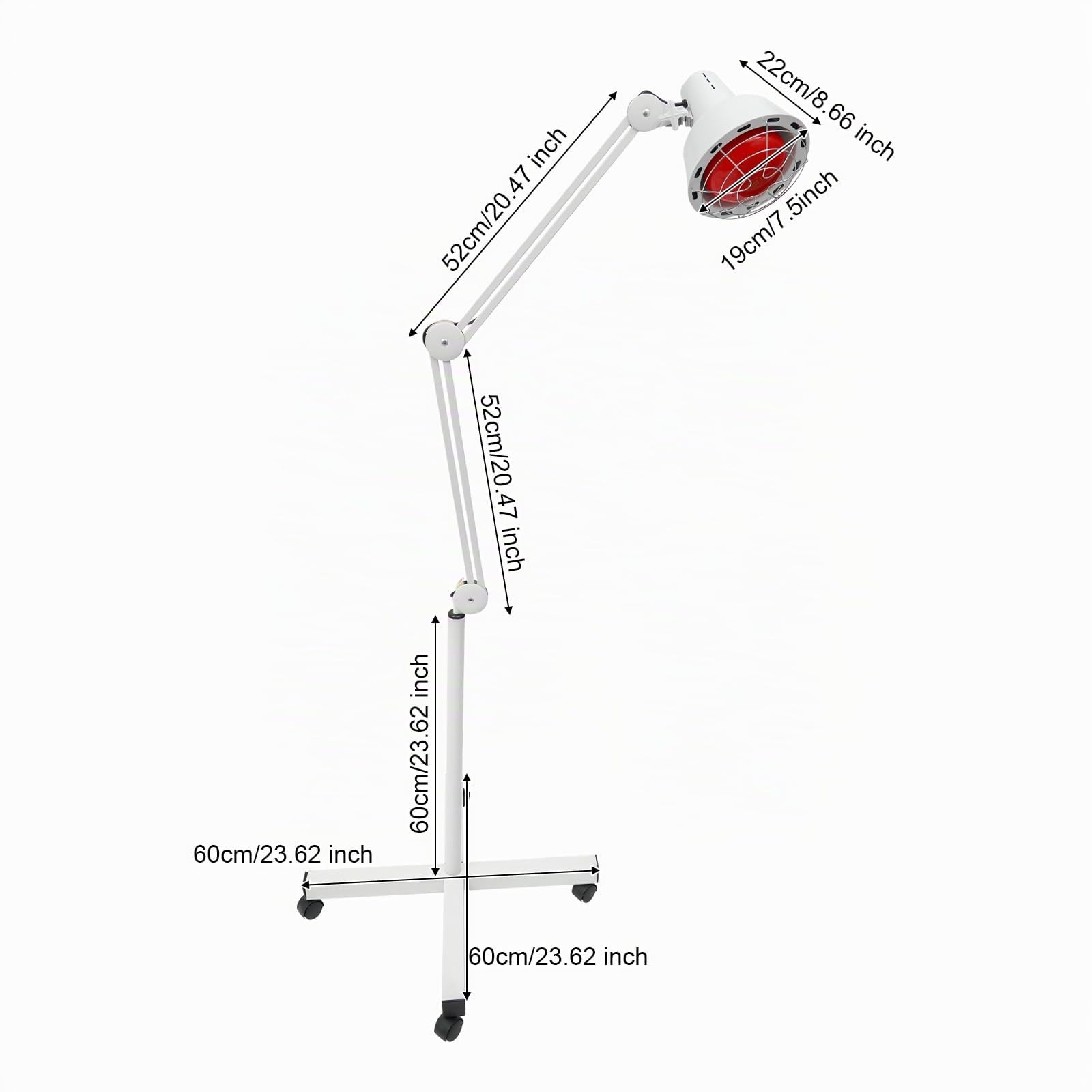 Lámpara de luz roja infrarroja, 275 W, 360°, lámpara de luz roja con base y 4 ruedas universales, temperatura ajustable de 0-90 °C, uso doméstico portátil con luz infrarroja
