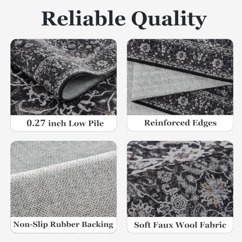 Image of Dark Entryway Rug 2x3, Kitchen Rugs Non Slip Washable, Low Pile Ultra Thin Door Mat Indoor Entrance, Small Carpet for Bedroom Bathroom, Vintage Farmhouse Earth Tone Midnight