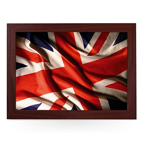 Portable Lap Desk Tray (Union Jack Flag Material) Handmade Wooden Frame, Beanbag Cushioned Bottom | Computers, Laptops, Meals, Food | L0240 Brown