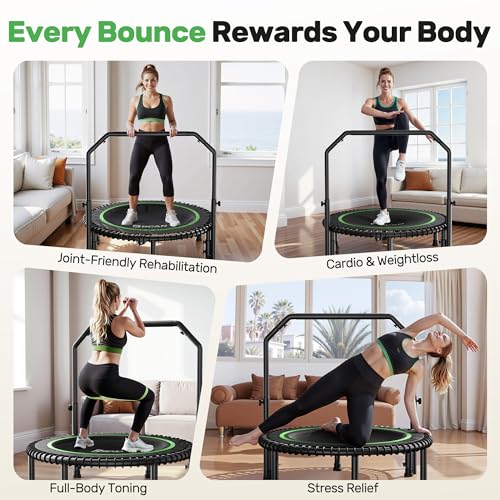 BCAN 550LBS Foldable Mini Trampoline, 48" Fitness Trampoline with Adjustable Handle Bar, Safety Pad/Bungee Cords, Stable & Quiet Exercise Rebounder for Adults Indoor/Garden Workout - Image 6