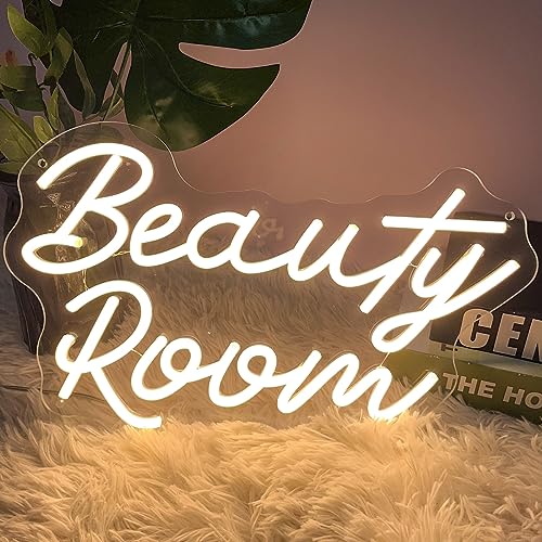 Image of Beauty Room Neon Sign For Spa Beauty Room Nail Brows Lashed Salon Studio LED Wall Art Decor For Business Stores Logo Barber Shops Led Word Indoor Custom Neon Lights 5V USB Powered Warm White 40x24.5cm