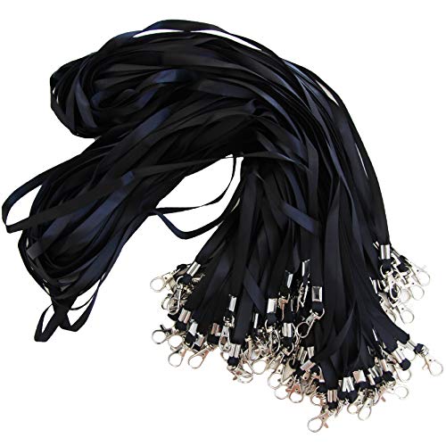 IBOO 50 gargantillas negras con clip de metal - Cordón para el cuello para la tarjeta de identificación del titular de la insignia (Negro, 50)