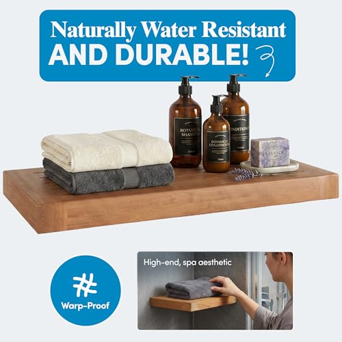 Image of AquaTeak Moa 18 inch Teak Floating Shelf, Wall Mounted, Holds Up to 10 lbs