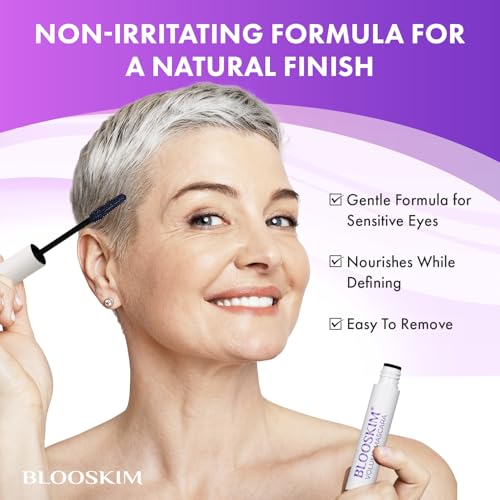 Image of Blooskim Mascara for Older Women 60 Plus: Brown Prime Lash Mascara - Prime Mascaras for Mature Women Makeup - Extreme Length in 2 Coats - Hypoallergenic Non-Clumping Formula for Sensitive Eyes, 6g