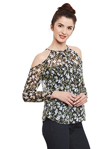 Image of Miss Chase Womens Multicoloured Floral Print Cold ShoulderTop(MCSS17TP08-03-171-06 Multicolour Base- Black X-Large)
