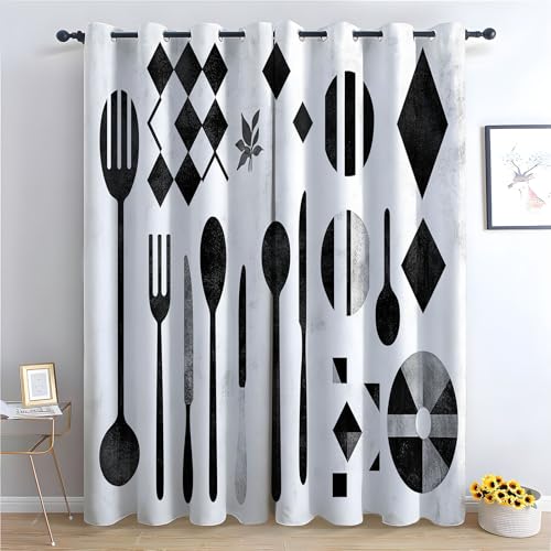 Rideau motif style abstrait de cuisine noir et blanc h140xl110cm