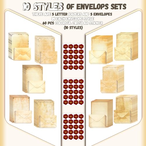 Image of TaoBary 160 Pcs Vintage Stationery Paper and Envelopes Set, 5.5 x 8.25''