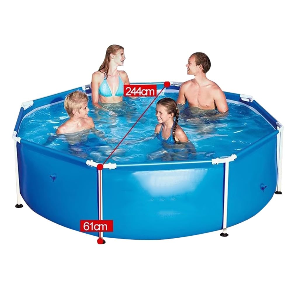 Steel Pro Pool Schwimmbad 152/244cm Metallrahmen Rund Oberirdisch Garten Rahmen Pool Family Above Ground Pool, Outdoor Garden Pool Studenten Und Erwachsene Großes Planschbecken(244 * 62cm)