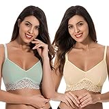 Curve Muse Bralette sin Forro de Talla Grande con Encaje Floral - Paquete de 2 - Amarillo, Sabio - XL