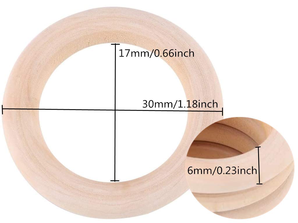 100PCS Natural Wooden Craft Rings 30mm/1.18inch Unfinished Wood Loop Circle Pendant Connectors Jewelry Making Accessory