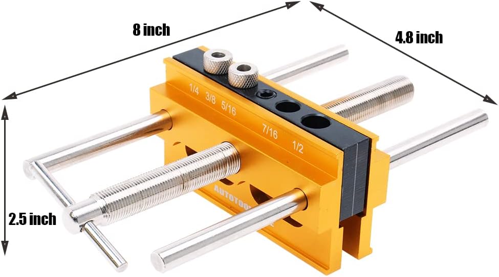 AUTOTOOLHOME Self Centering Doweling Jig Plus 6 inch Widen Wood Dowel Jig Kit Drill Jig for Straight Holes 6 Drill Guide Bushings Set Woodworking Joints Tools