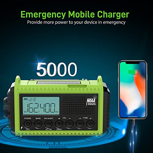 Solar Emergency Weather Radio Hand Crank Powered-5000 Noaa Weather Alert Radio With Lcd Display, Phone Charger, Flashlight, Reading Lamp & Sos-Am/Fm/Shortwave Survival Radio For Home & Power Outages #TOP4