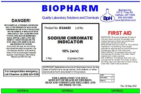 Sodium Chromate Indicator 10% w/v — 500 mL (1.06 Pint)