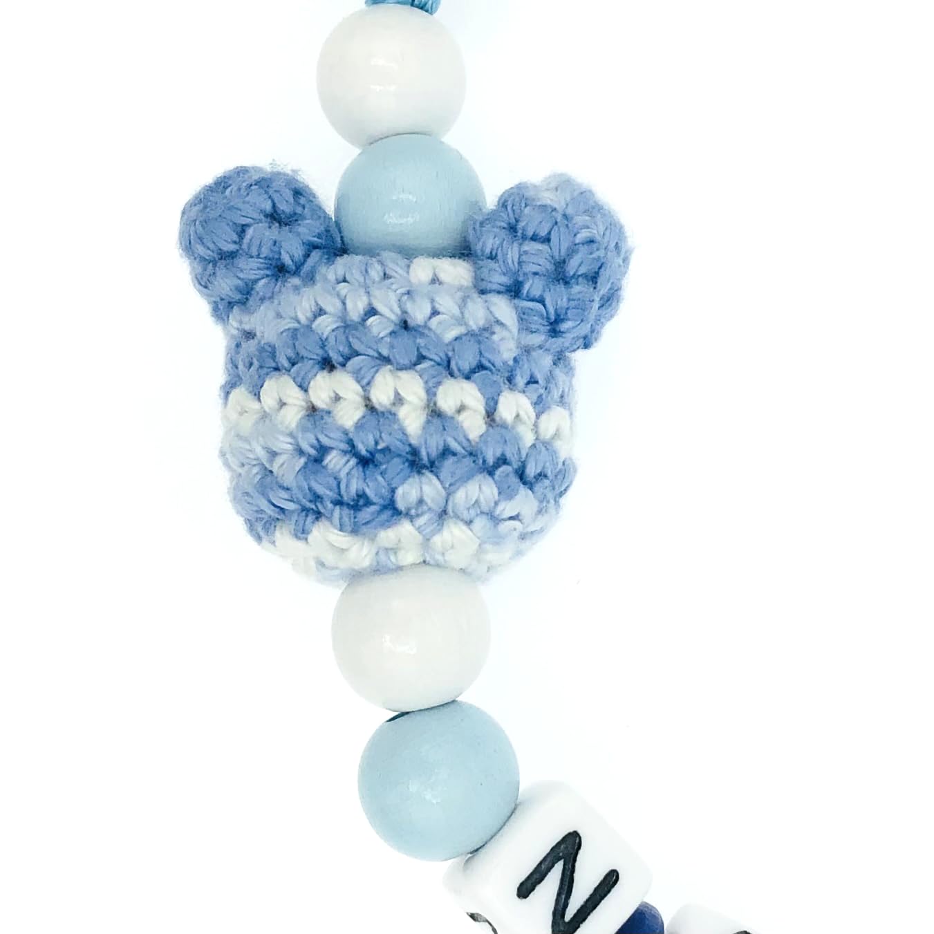 Set Nuckelkette + Kinderwagenkette mit Namen " MAUS " Dunkelblau Babyblau Weiß mehrfarbig/Baby/Unisex/Personalisiert/HANDMADE