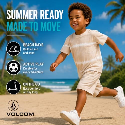 Image of Volcom Toddler Baby Boy Shorts Set - 2 Piece Short Sleeve Graphic Tees and Shorts Infant Toddler Little Boys Summer Outfits