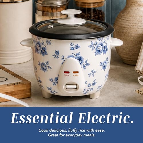 Image of COOK WITH COLOR 6 Cup Rice Cooker 300W - Effortless Cooking and Perfectly, Cooks 3 Cups of Raw Rice for 6 Cups of Cooked Rice, Floral Blue