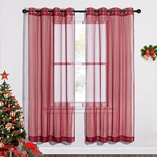 NICETOWN Ring Top Sheer Curtains - Light Weight Soft Home Decoration Window Coverings for Loft/Hotel/Bedroom (54" Width x 72" Length, Haute Red, Set o
