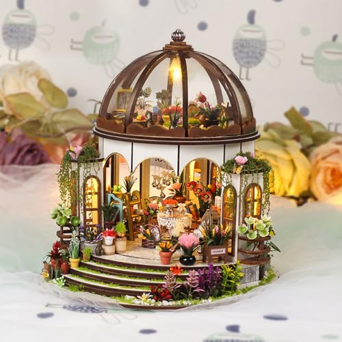 KBIBCK DIY Book Nook Kit DIY Gartenhaus Miniatur 3D Puzzle Buchstützen aus Holz DIY Miniatur Haus mit LED Leuchten Puppenhäuser Miniatur Haus Kit Modellbausätze für Erwachsene zum Bauen (Hängegarten)