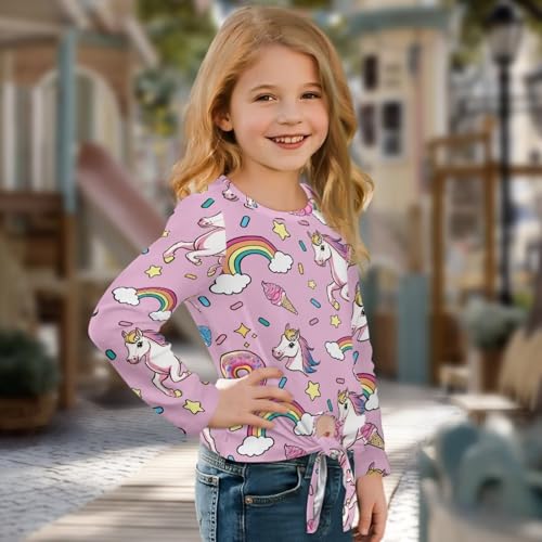 Girls Crewneck Shirt Children Tunic Tees Long Sleeve Kids Front Knot T-Shirt2