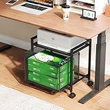 JKsmart Under Desk Storage, Printer Stand with Drawer, Rolling File Cabinet with Adjustable Table Top, 2 Tier Industrial Shelf on Fixed Feet Wheels, Sofa Side Table Organizer for Home, Office, Black
