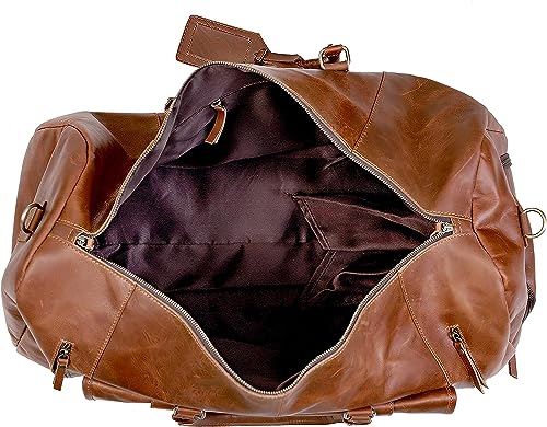 24 Inch Genuine Leather Duffel Travel Overnight Weekend Leather Bag Sports Gym Duffel Luggage Travel Bag For Men And Women travelling cabin duffle Bag4