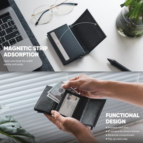 Image of VULKIT Pop up Wallet Minimalist Cash Wallets RFID Blocking Leather Smart Credit Card Holder with Magnetic Closure for Men