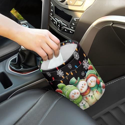 Image of Christmas Snowman Cute Car Trash Can Reusable Foldable Hanging Portable Dustbin Bin for Back Seat, Front Console, Floor, or Hanging Headrest Waste Basket