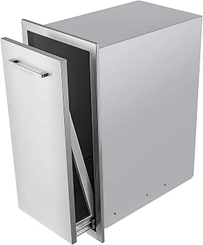 14" W x 27" H x 20" D Outdoor Kitchen Trash Drawer Storage, Pull-Out Tray Stainless Steel Trash Drawer with Handle for Outdoor Kitchen BBQ Island